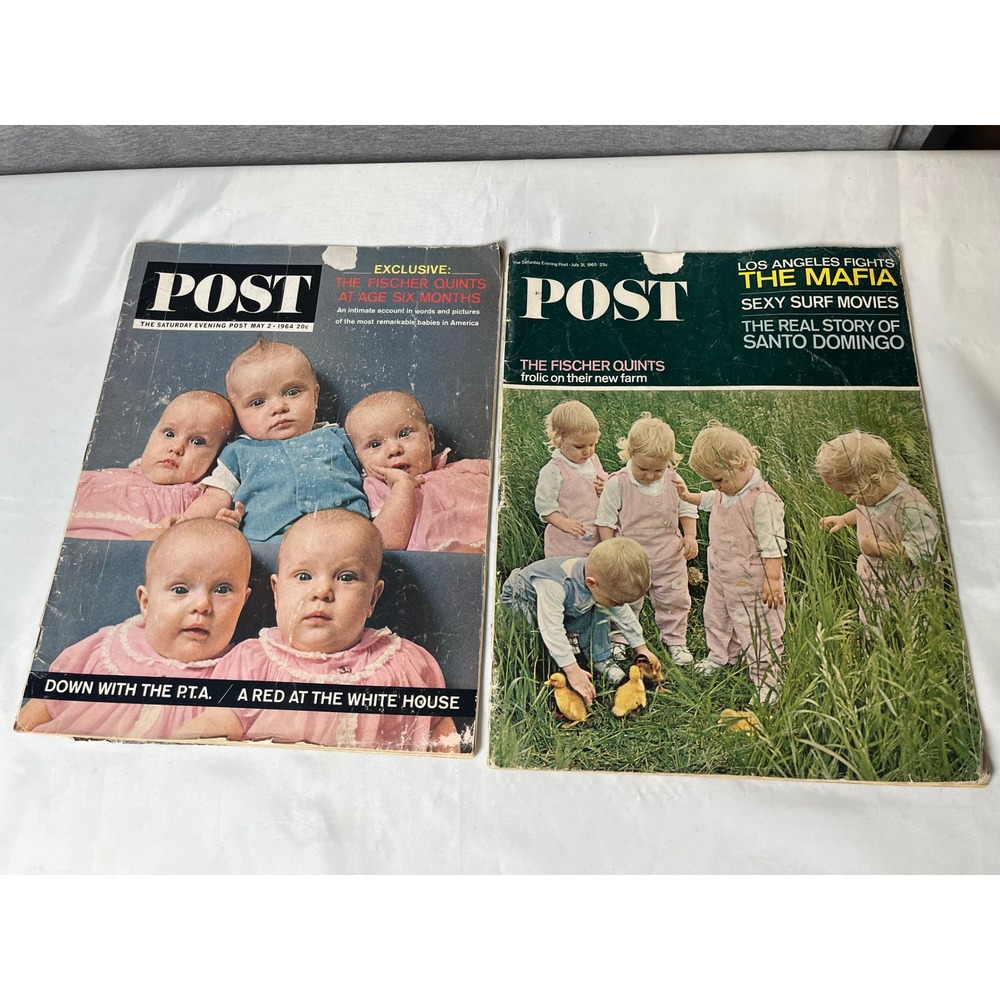 Vintage Saturday Evening Post Fischer Quints Magazine Lot 1964 1965 Coca-Cola Ad